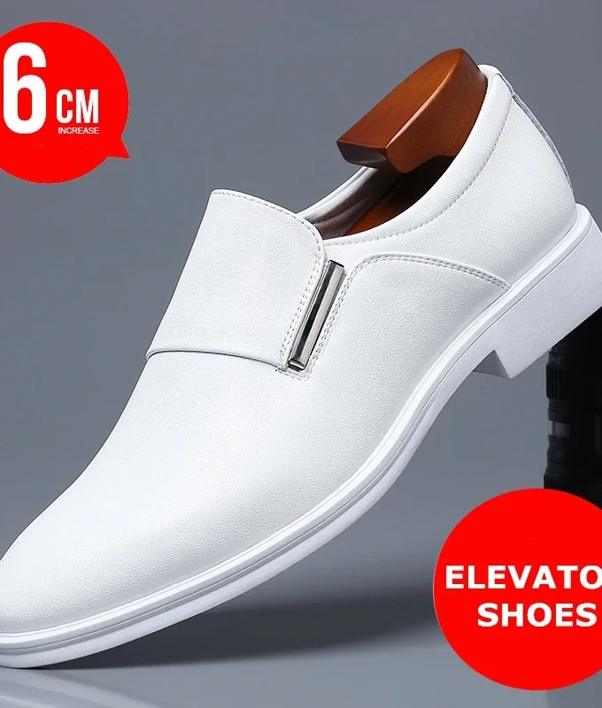 Men 6cm/Flat Leather Shoes Lift Loafers Slip-on Business Elevator Dress Shoes Comfortable Driving Height Shoes Zapatos De Hombre