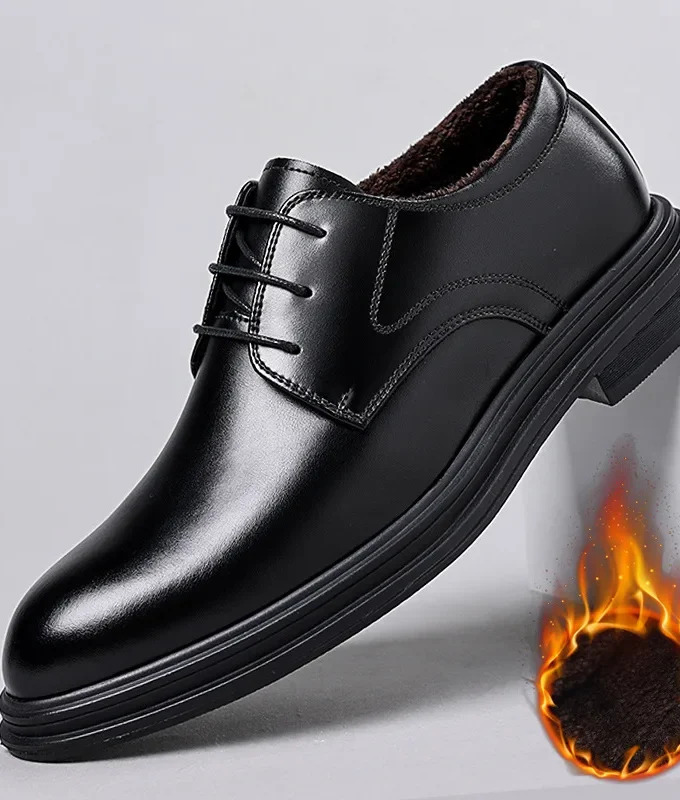 Winter Men Dress Shoes Elevator Shoes Warm Fur Casual Classic Business Heightening Leather Shoes 8CM 6CM Moccasins Taller Male