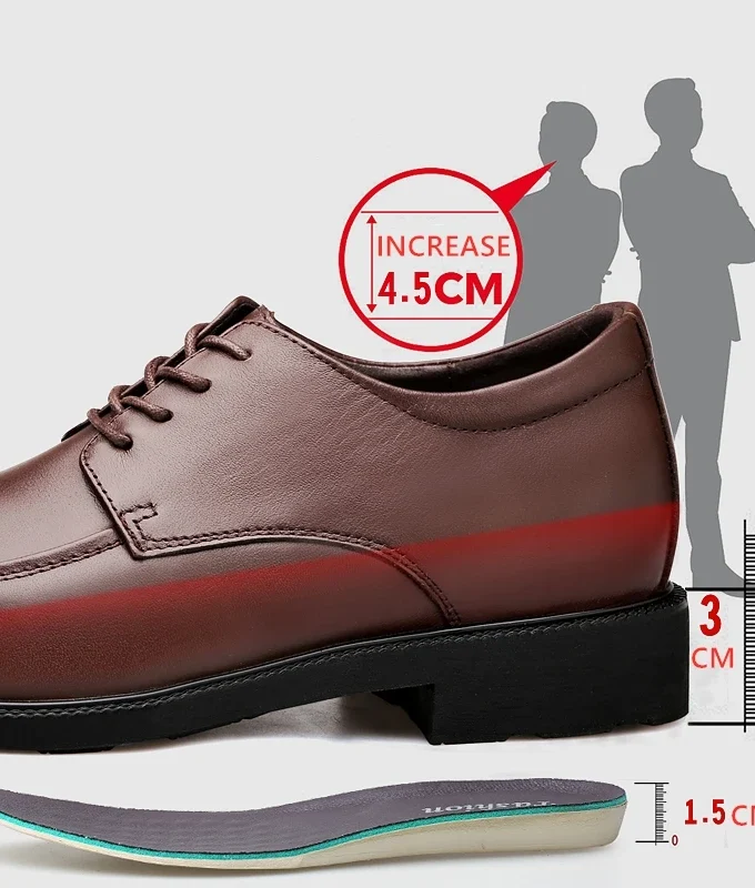High Quality Genuine Cow Leather Men Dress Shoes Hidden Heel Elevator Shoes 4.5CM Height Increased Shoes For Men Fashion Wedding