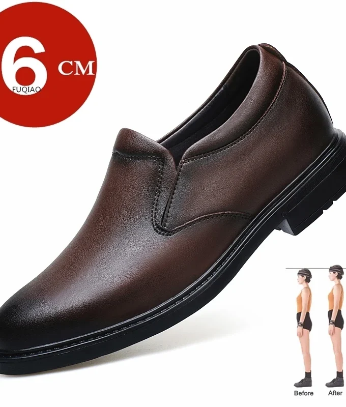 Elevator Loafers Wedding Men Leather Shoes Business British Formal Dress Shoes Height Increase Insole 6CM Lift Plus Size 35-47