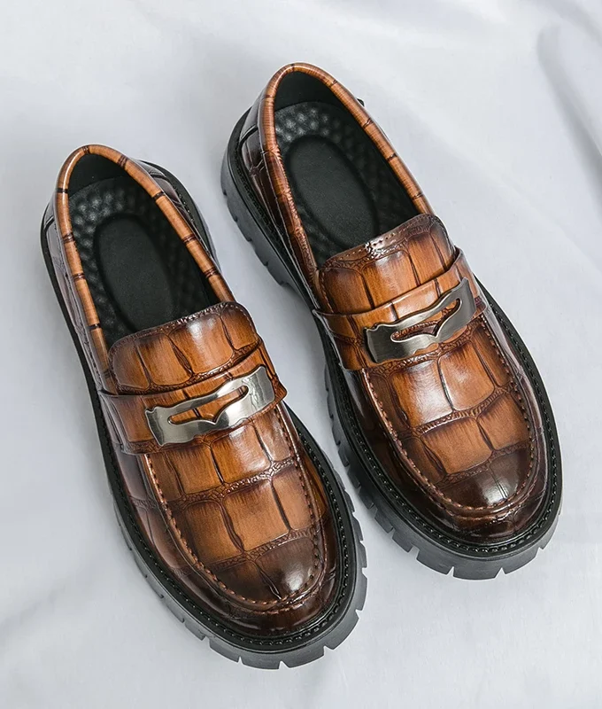 4.5CM Tall Man Thick Bottom Loafers Slip on Dress Shoes Breathable All-match Platform Men Shoes Business Casual Leather Shoes