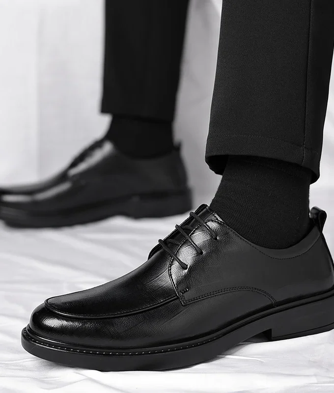 Spring/Summer Men 37-45 Men's Flat/6CM Heightening Elevator Shoes Business Formal Leather Shoes Man British Casual Wedding Suit