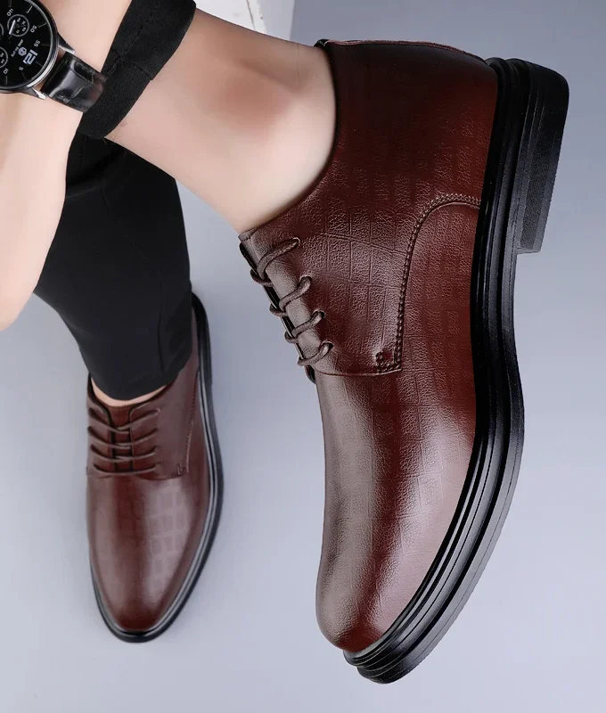 Men Dress Shoes Elevator Shoes Platform Breathable Casual Business Luxury Genuine Leather Soft Heightening Shoes 7CM Taller Male