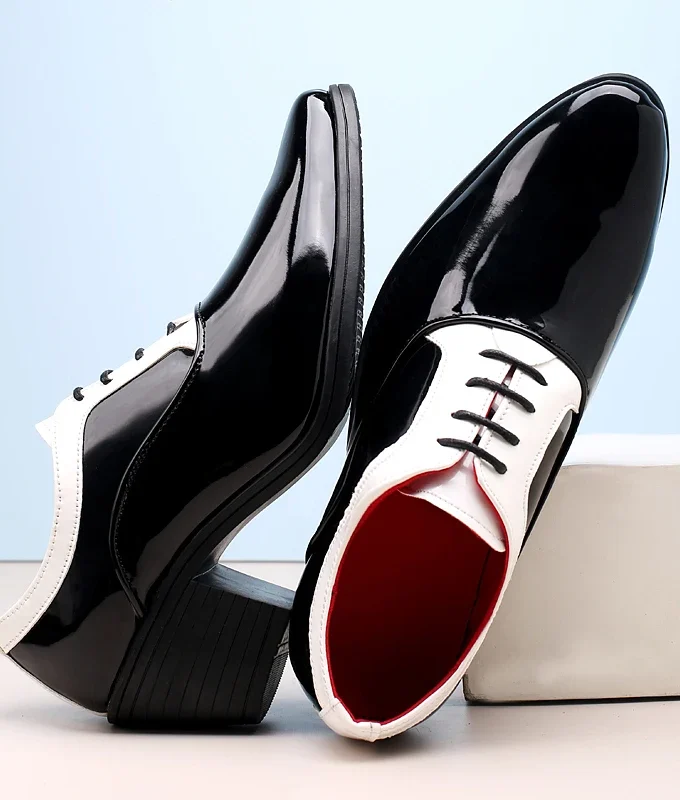 New Classic Glitter Leather Men Dress Shoes Fashion Red Mirror Luxury Shoes Men Increasing-height Shoes 4.5cm Heel Men Footwear