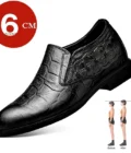 Dress Loafers Man Business Elevator Shoes Men Leather Shoes Lift Height Increase Insoles 6CM/flat Classic Formal British Black - Image 2