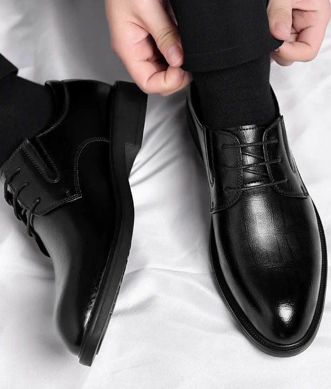 3/6/8 CM Elevator Shoes Men Dress Shoes Black Soft Leather Men Heighten Formal Shoes Casual Business Men Oxfords Suit Shoes