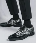 Classy Leopard Print Derby Leather Men Shoes Luxury Brogue Lace-up Pointed Toe Shoe Men Wedding Party Stage Casual Shoes for Men - Image 5