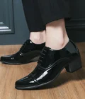 New Dress Leather Shoes Men High Heel 6cm Pointed Toe Brogue Wedding Shoes Height Increase Formal Career Work Jazz Dance Shoes - Image 5