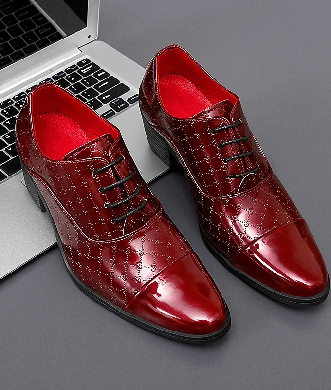 New Men Formal Shoes High Heels Oxfords Soft Mocassins Male Flower Red Height Increase White Dress Driving Wedding Boat Shoes
