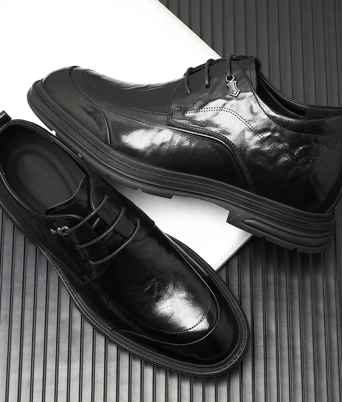 MISTER New 6/8CM Platform Cow Leather Height Increase Men Shoes Office Business Wedding Dress Elevator Shoes Man Lift Suit Shoes