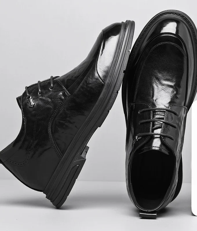 MISTER New 6/8CM Platform Cow Leather Height Increase Men Shoes Office Business Wedding Dress Elevator Shoes Man Lift Suit Shoes