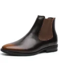 Men Classic Retro Chelsea Boots Genuine Leather High Top Pointed Toe Fashion Casual Comfortable Warm Plush Business Ankle Boots