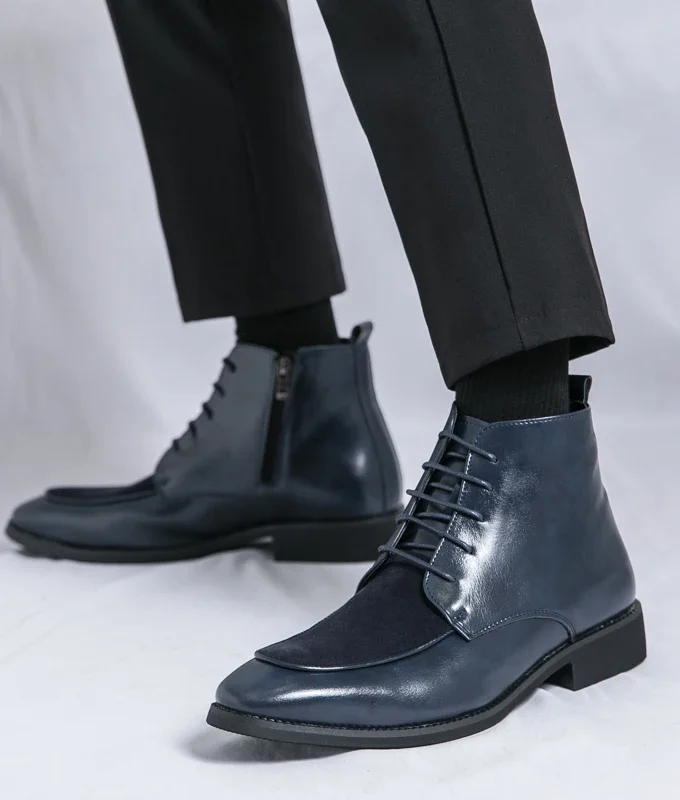 Luxury Brand Winter PU Leather Shoes Men Boots Formal Fashion Oxfords Shoes Dress Boots Chelsea Business Zip Ankle Boots Men