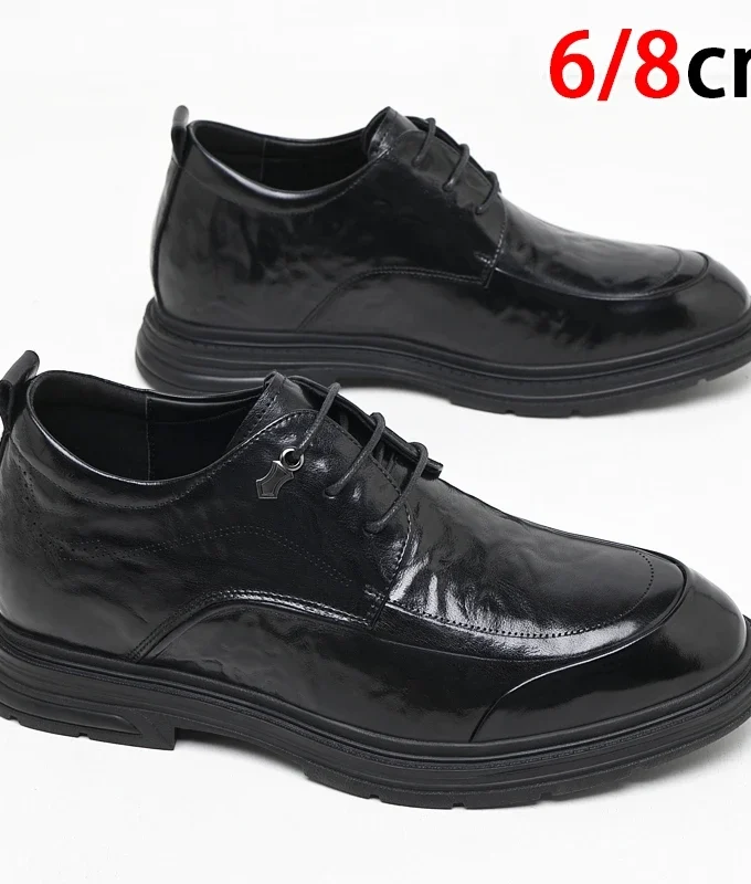 MISTER New 6/8CM Platform Cow Leather Height Increase Men Shoes Office Business Wedding Dress Elevator Shoes Man Lift Suit Shoes