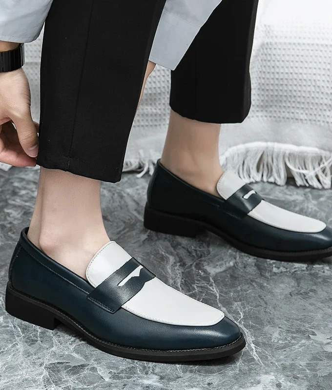 Italian Luxury Brand Loafers Men's Black and White Color Leather Shoes Slip-on Fashion Soft-soled Casual Shoes Wedding Moccasin