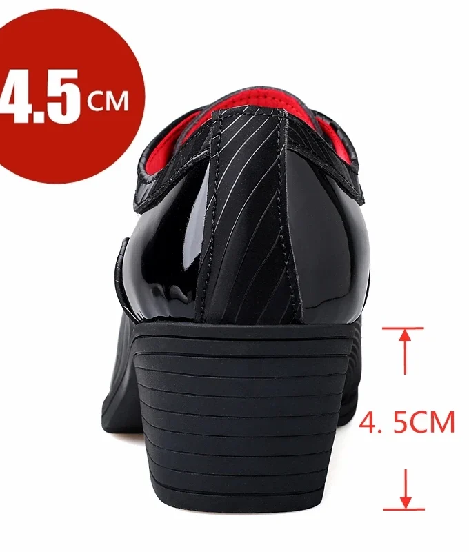 New Fashion black white Men's Dress Shoes Pointed Leather High Heel Shoes Men Height Increasing Wedding Shoes Men zapatos hombre
