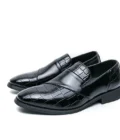 Luxury Brand Men Leather Shoes Black Slip On Croc Print Casual Mens Dress Shoes Wedding Office Banquet Loafers Shoes Men - Image 3