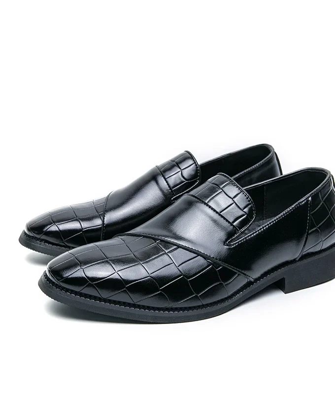 Luxury Brand Men Leather Shoes Black Slip On Croc Print Casual Mens Dress Shoes Wedding Office Banquet Loafers Shoes Men