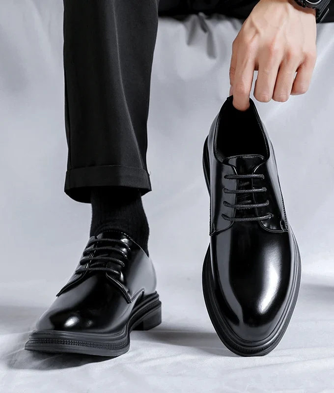 6/8cm Classic Men Derby Shoes Platform Height Increase Dress Shoes Formal Business Elevator Shoes British Wedding Suit Shoes