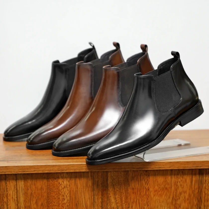 New Chelsea Boots Men Shoes PU Brown Fashion Versatile Business Casual British Style Street Party Wear Classic Dress Ankle Boots - Image 6