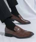 Luxury Brand Men Leather Shoes Black Slip On Croc Print Casual Mens Dress Shoes Wedding Office Banquet Loafers Shoes Men - Image 6