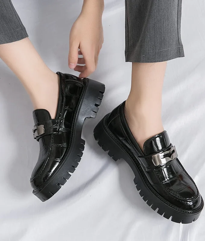 4.5CM Tall Man Thick Bottom Loafers Slip on Dress Shoes Breathable All-match Platform Men Shoes Business Casual Leather Shoes