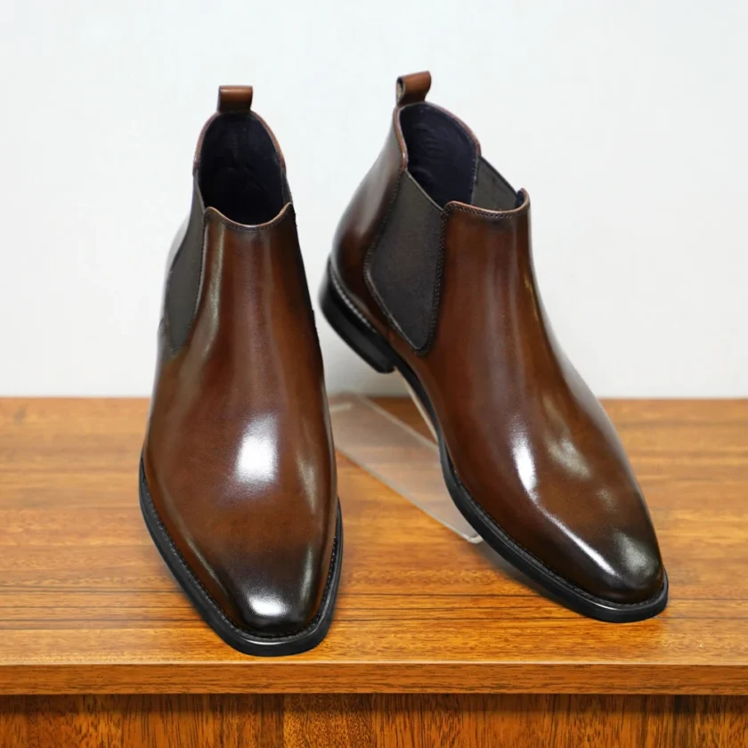 New Chelsea Boots Men Shoes PU Brown Fashion Versatile Business Casual British Style Street Party Wear Classic Dress Ankle Boots - Image 4