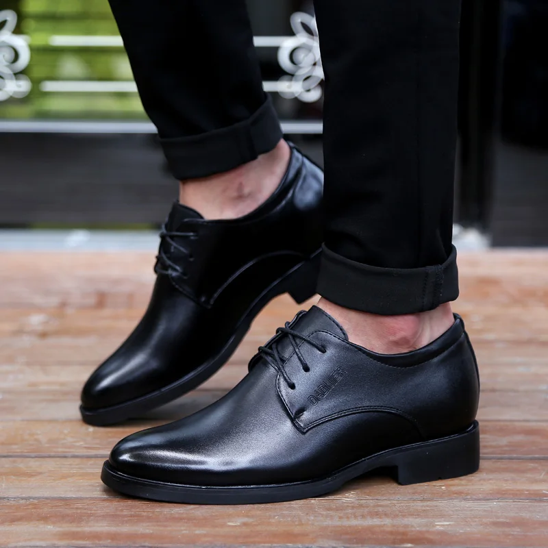 Business Platform Leather Shoes Men Elevator Shoes Casual Height Increase Insole 6CM British Office Black Fashion Dress Oxfords - Image 6