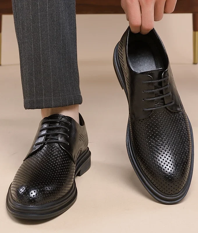 Summer Elevator Shoes Men Dress Shoes 3/6/8 Cm Men Formal Shoes Hollow Classic Business Luxury Men Oxfords Footwear Suit Shoes