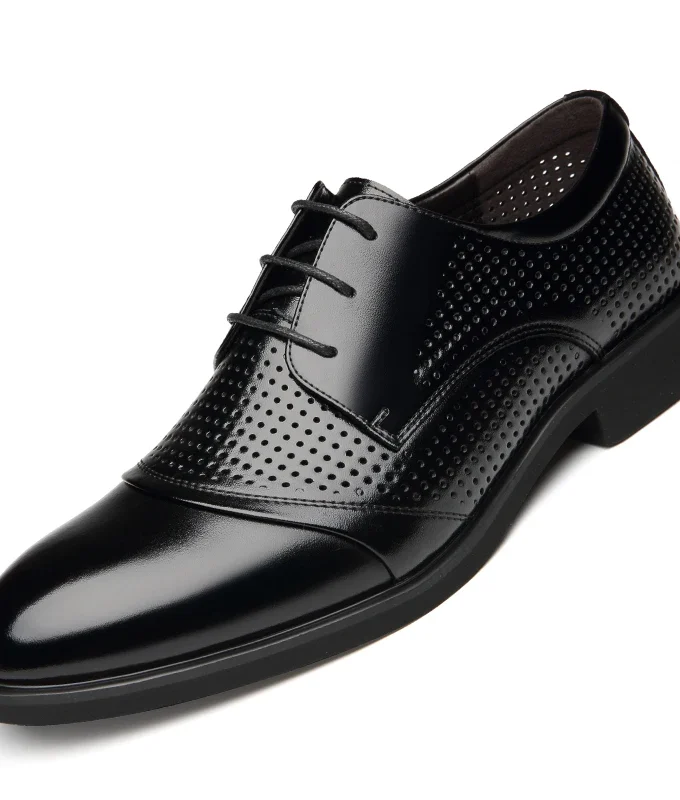 Flat / 6CM Genuine Leather Men Formal Elevator Shoes Wedding Business Height Increase Lift Shoes Invisible Summer Hollow Wedding