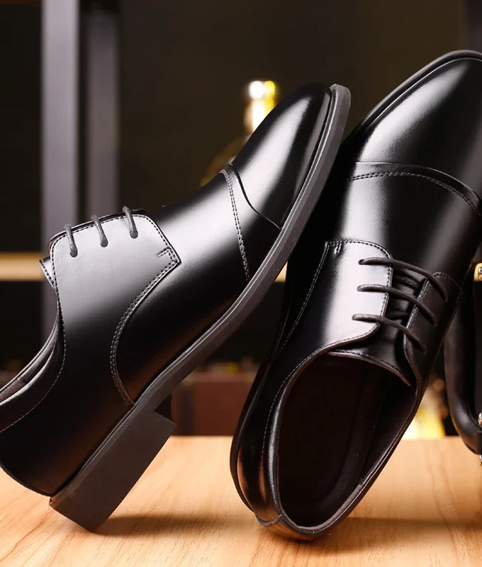 Flat / 6CM Genuine Leather Men Formal Elevator Shoes Wedding Business Height Increase Lift Shoes Invisible Summer Hollow Wedding