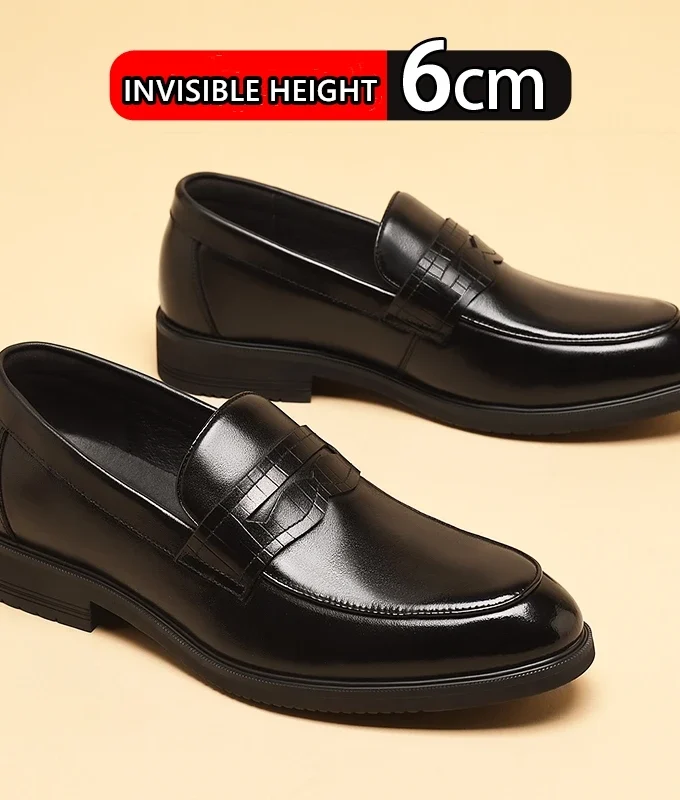 New Luxury Business Men's Cow Leather Shoes Breathable Rubber Sole Invisible Height Increasing Driving Shoes Summer Casual Shoes