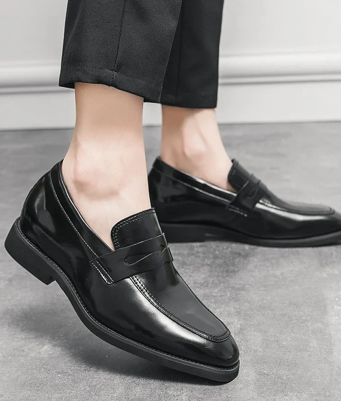 New Men Leather Shoes Height Elevator Shoes For Men Luxury Dress Shoes Slip On Business Comfortable Increase 6cm Wedding Loafers