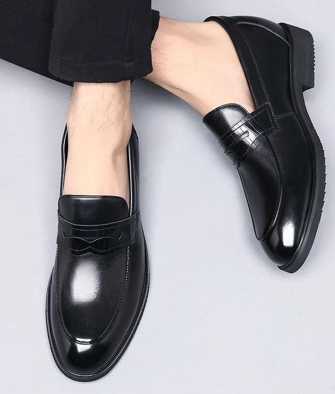 New Luxury Business Men's Cow Leather Shoes Breathable Rubber Sole Invisible Height Increasing Driving Shoes Summer Casual Shoes