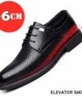 Men Flat / 6CM Heightening Elevator Shoes Hollow Breathable Business Formal Leather Shoes Man British Dress Casual Wedding Shoes