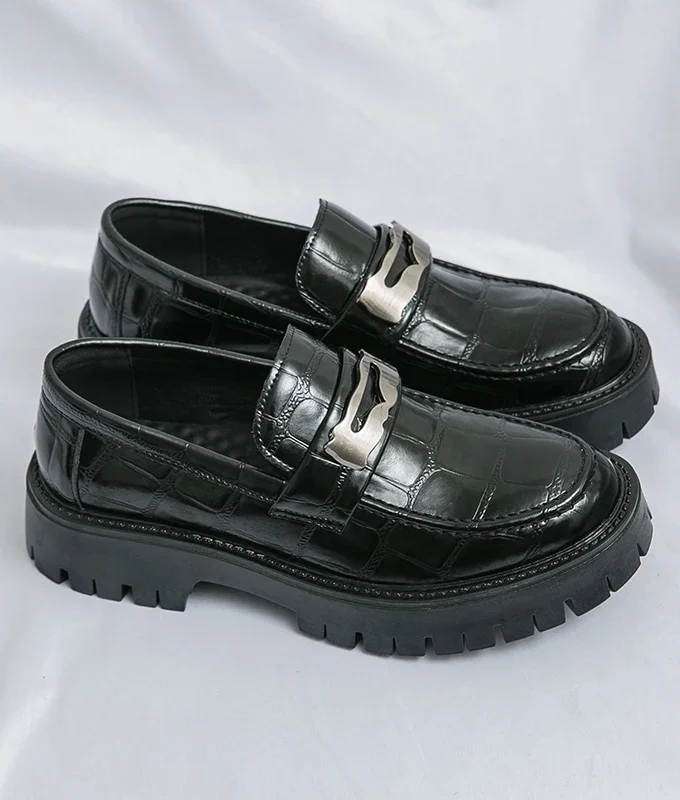 4.5CM Tall Man Thick Bottom Loafers Slip on Dress Shoes Breathable All-match Platform Men Shoes Business Casual Leather Shoes