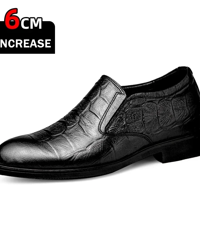 Dress Loafers Man Business Elevator Shoes Men Leather Shoes Lift Height Increase Insoles 6CM/flat Classic Formal British Black