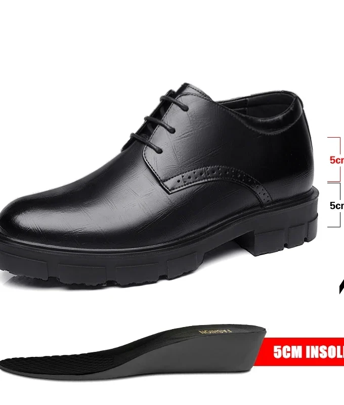 Heighten 8/10CM Man Platform High Heel Shoes Black Dress Man Formal Office Leather Shoes for Men Elegant Business Elevator Shoes