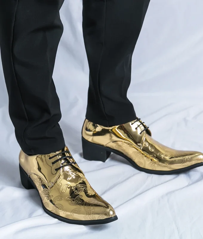 High Heel Patent Leather Men Shoes Elevator Shoes Multicolour Male Oxfords Pointed Toe Formal Shoes Wedding Party Big Size 37-48