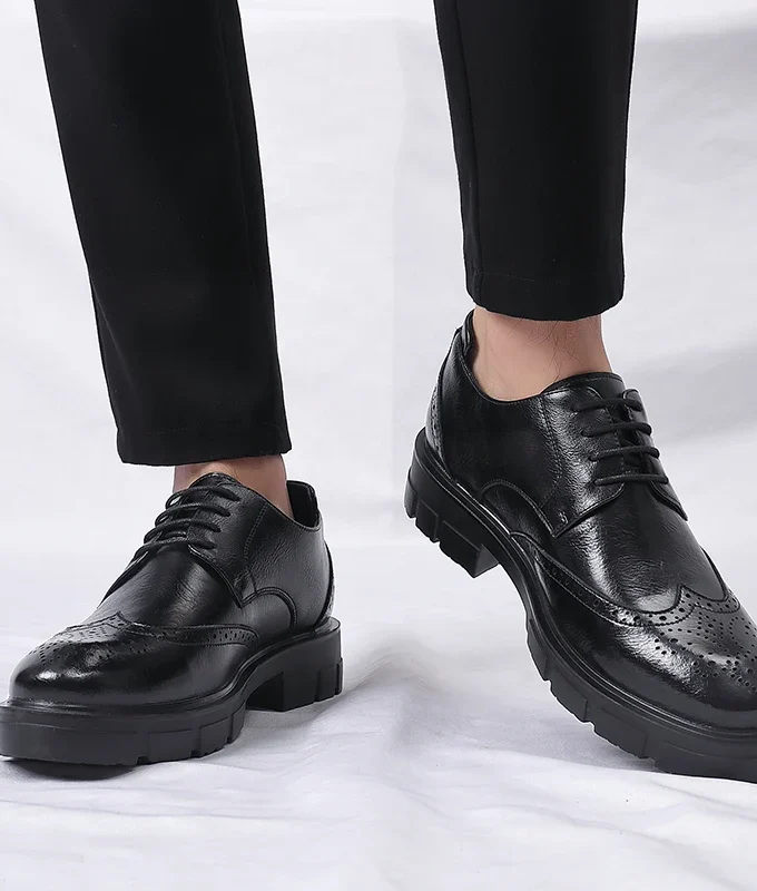 Men Brogue Height Increased Dress Shoes Gentleman Suit Elevator Shoes Oxford Invisible Heel 4/7/9CM Platform Wedding Man Shoes