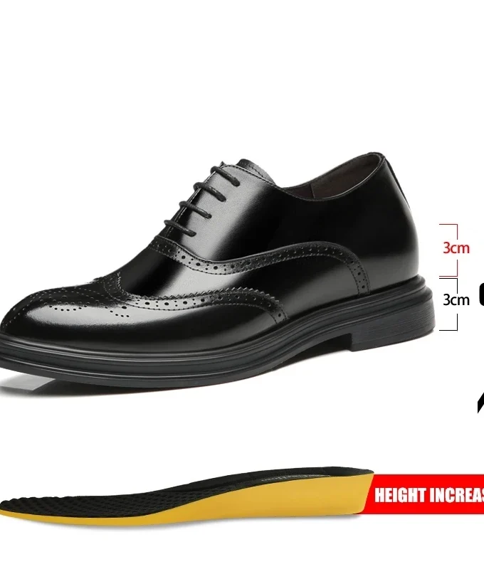 Platform High Heel 6/8 CM Height Increase Casual Men Brogue Genuine Leather Shoes Man Oxford Dress Shoes Elevator Formal Shoes