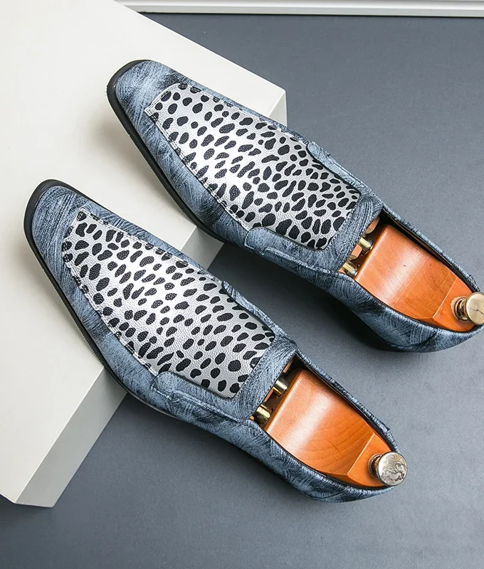 Summer New Leopard Print Men's Shoes Pointed Slip-on High Quality Leather Oxford Shoes Office Dress Shoes Luxury Wedding Shoes