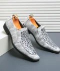 Summer New Leopard Print Men's Shoes Pointed Slip-on High Quality Leather Oxford Shoes Office Dress Shoes Luxury Wedding Shoes
