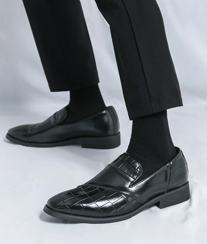Luxury Brand Men Leather Shoes Black Slip On Croc Print Casual Mens Dress Shoes Wedding Office Banquet Loafers Shoes Men