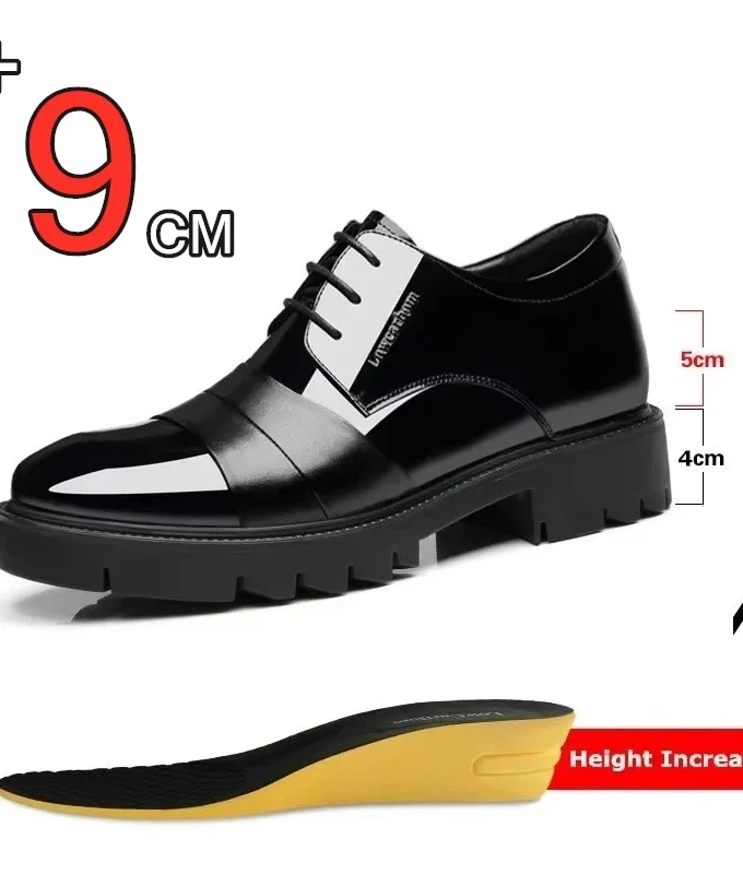 Patent Leather Splicing Men Elevator Shoes 4/7/9 CM Height Increase Lift Men Formal Oxford Shoes for Business Wedding Footewar