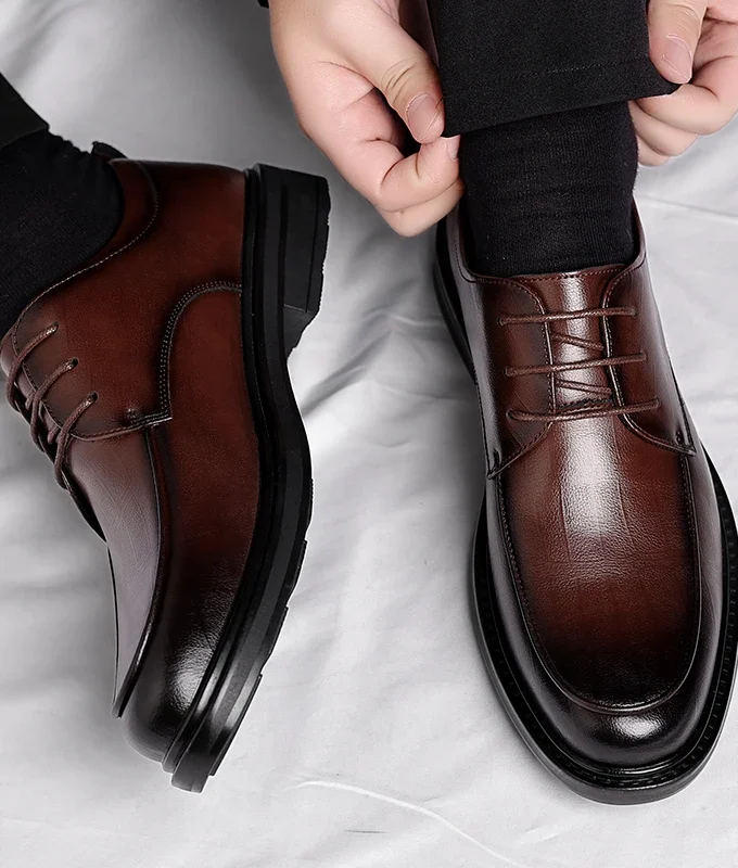 Spring/Summer Men 37-45 Men's Flat/6CM Heightening Elevator Shoes Business Formal Leather Shoes Man British Casual Wedding Suit