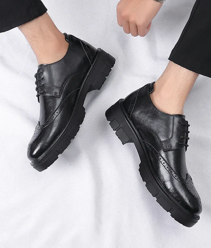Men Brogue Height Increased Dress Shoes Gentleman Suit Elevator Shoes Oxford Invisible Heel 4/7/9CM Platform Wedding Man Shoes