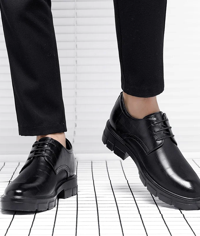 Heighten 8/10CM Man Platform High Heel Shoes Black Dress Man Formal Office Leather Shoes for Men Elegant Business Elevator Shoes