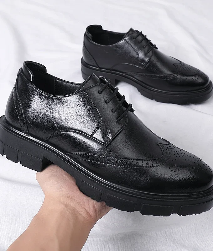 Men Brogue Height Increased Dress Shoes Gentleman Suit Elevator Shoes Oxford Invisible Heel 4/7/9CM Platform Wedding Man Shoes