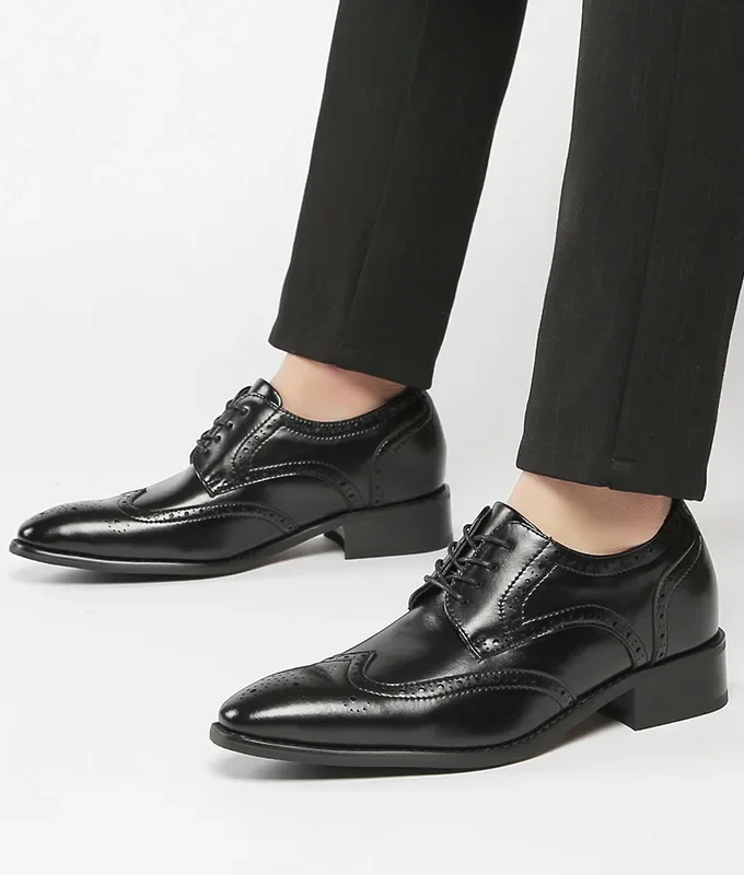 High Quality Genuine Leather Brogue Men Elevator Shoes 6CM Height Increase Oxford Men Formal Dress Shoes Business Office Wedding